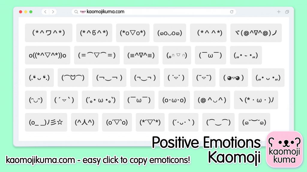 kaomoji positive emotions japanese emoticons