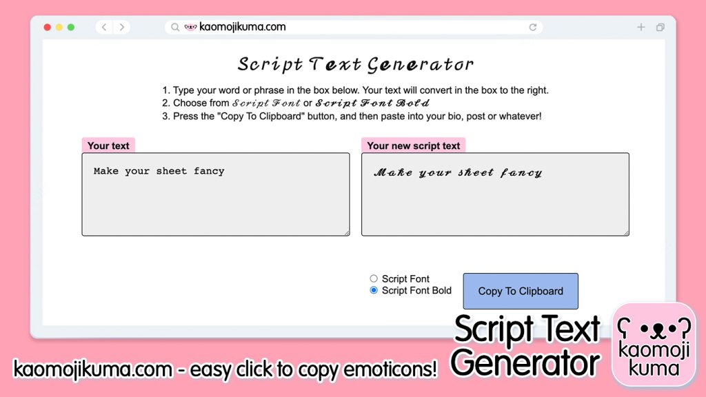 script text generator kaomoji kuma