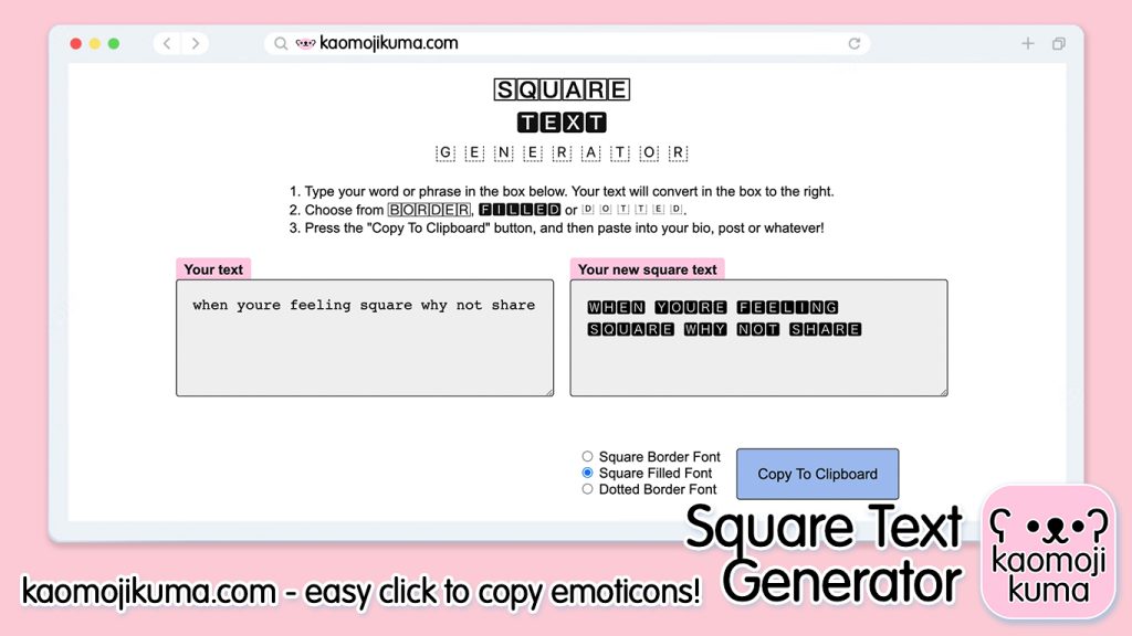 square text generator kaomoji kuma